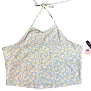 BP. Floral Halter Crop Top Blue Yellow Pastel Y2K Aesthetic Juniors Large NWT‎